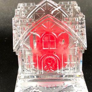 Vintage Collectable Gorham Crystal Christmas Cottage Votive Candle Holder